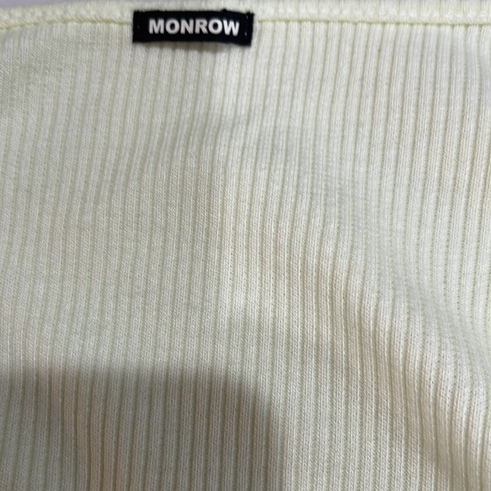 NWOT Monrow Body Con Ribbed Knit Scoop Neck Dress  SZ S Yellow - Picture 3 of 4